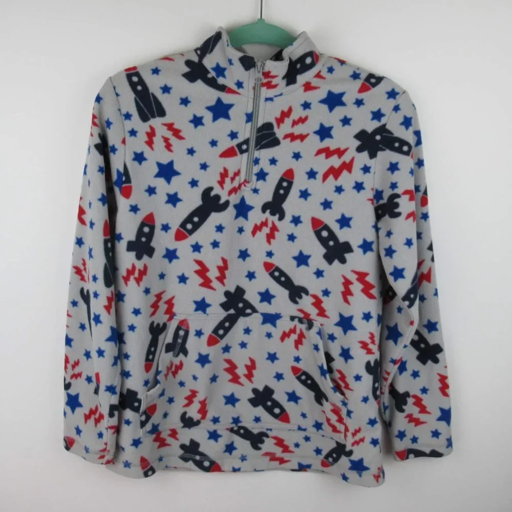 Hanna Andersson Space Rocket Quarter Zip Fleece Sweater sz 160 cm US 14/16